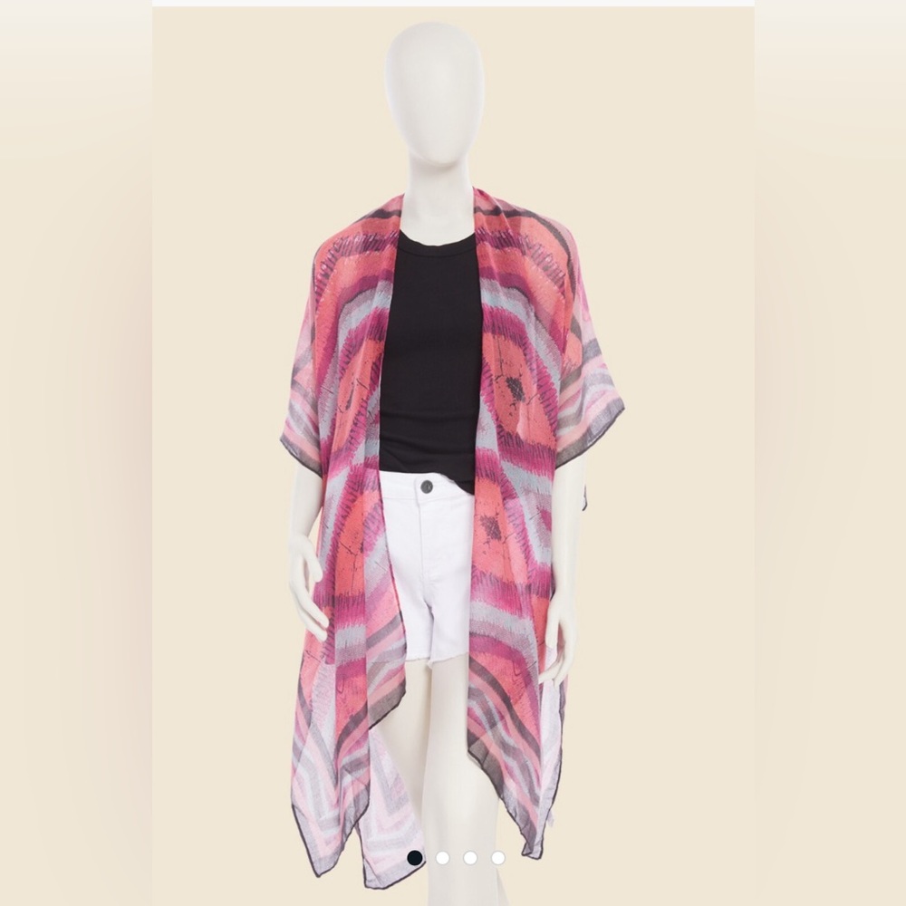 Evereve Woven Heart Shira Tribal Sheer Ruana Kimono Swim Cover Wrap OS
